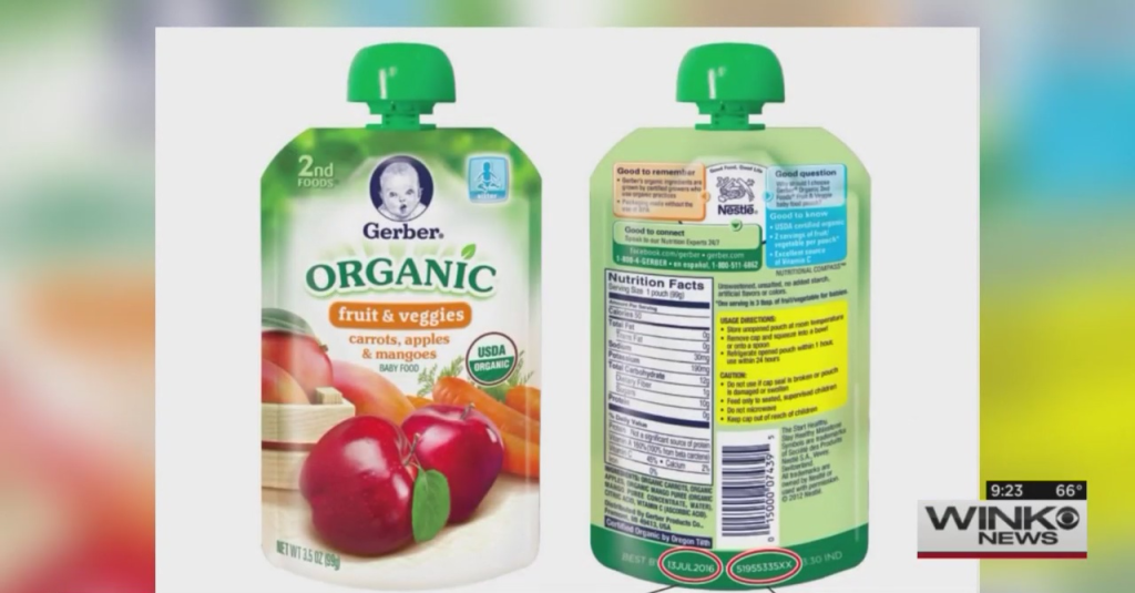 Gerber recalls 2 types of organic baby food pouches