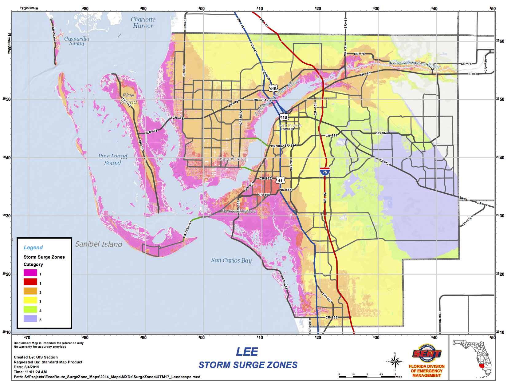 Lee County storm surge zones.