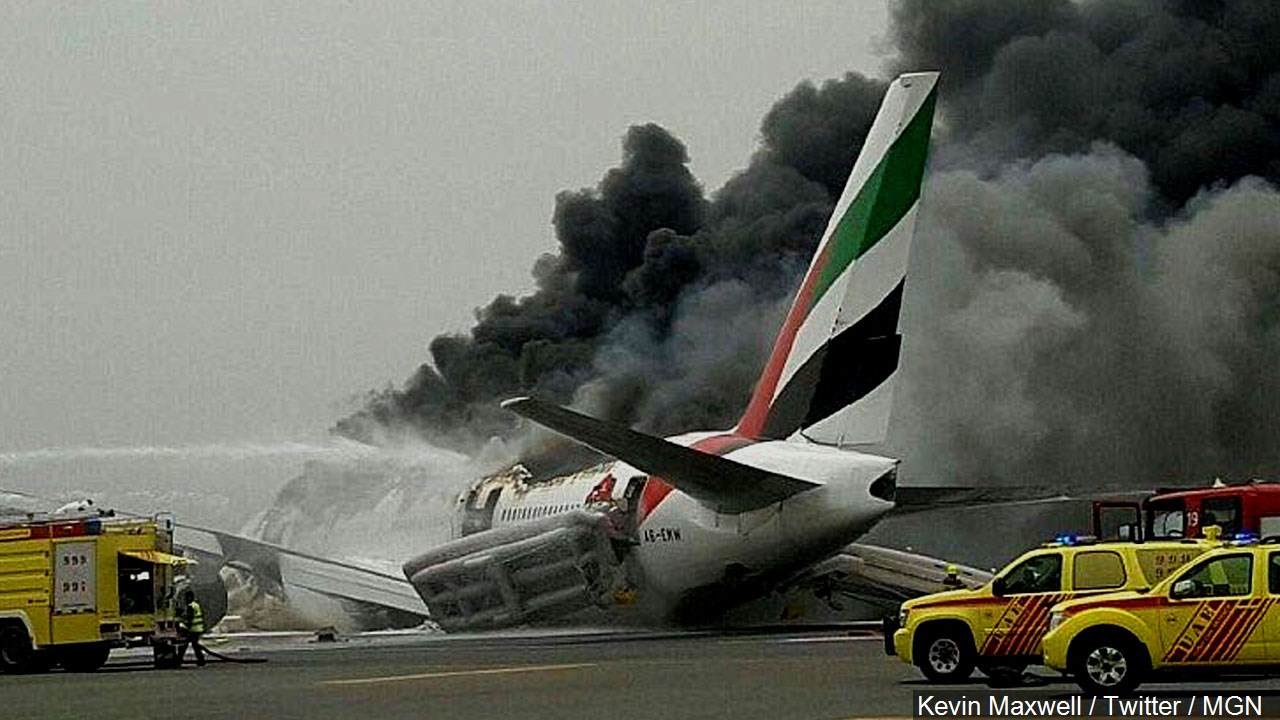Emirates airliner with 300 onboard crash lands in Dubai