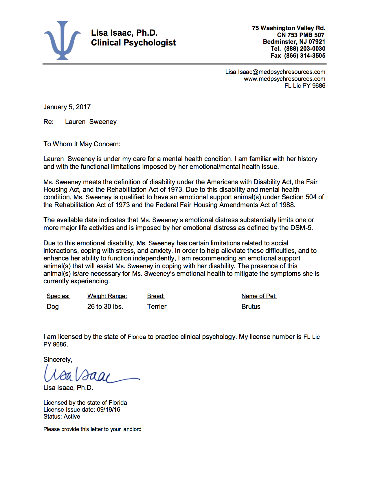 Free Esa Letter Template Nisma.Info