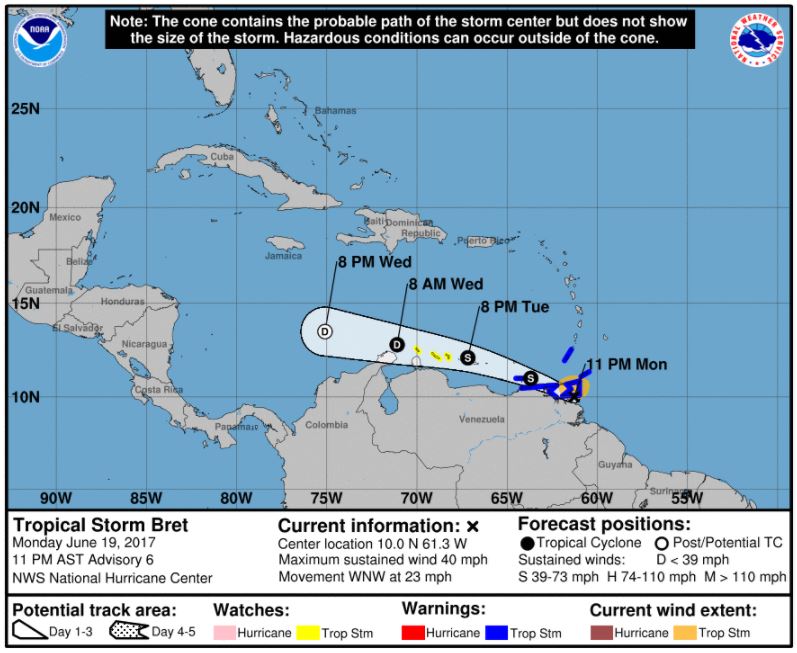 Tropical Storm Bret forms in Atlantic