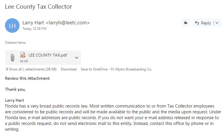Lee County Tax Collector office email hacked