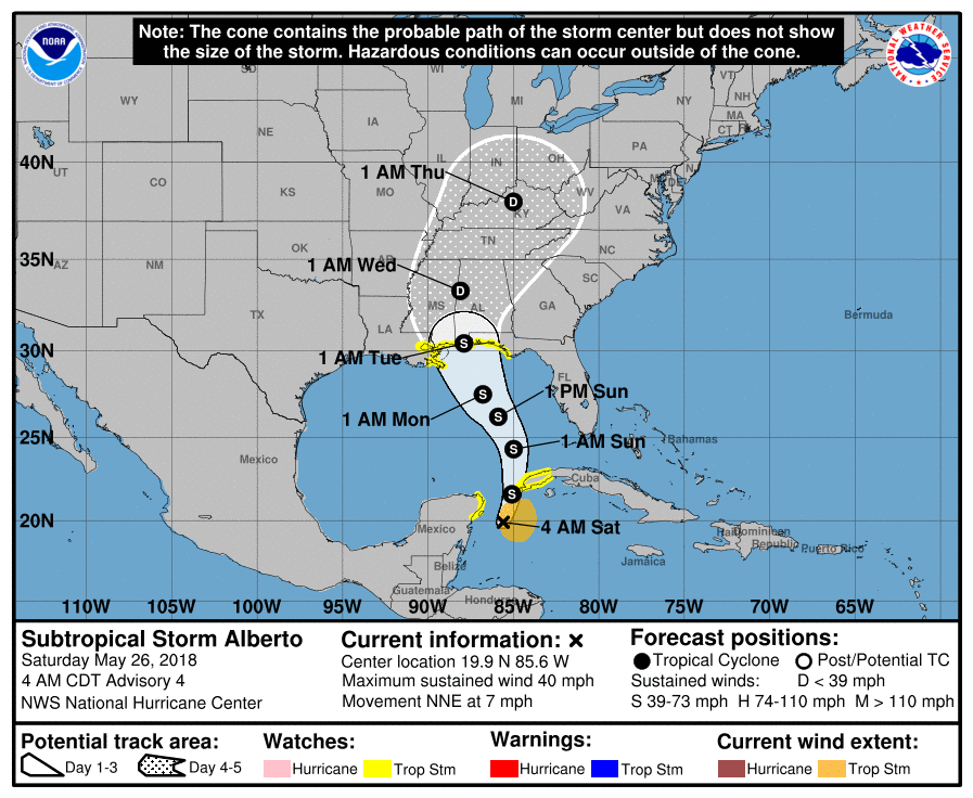 Subtropical Storm Alberto moves toward Yucatan Channel