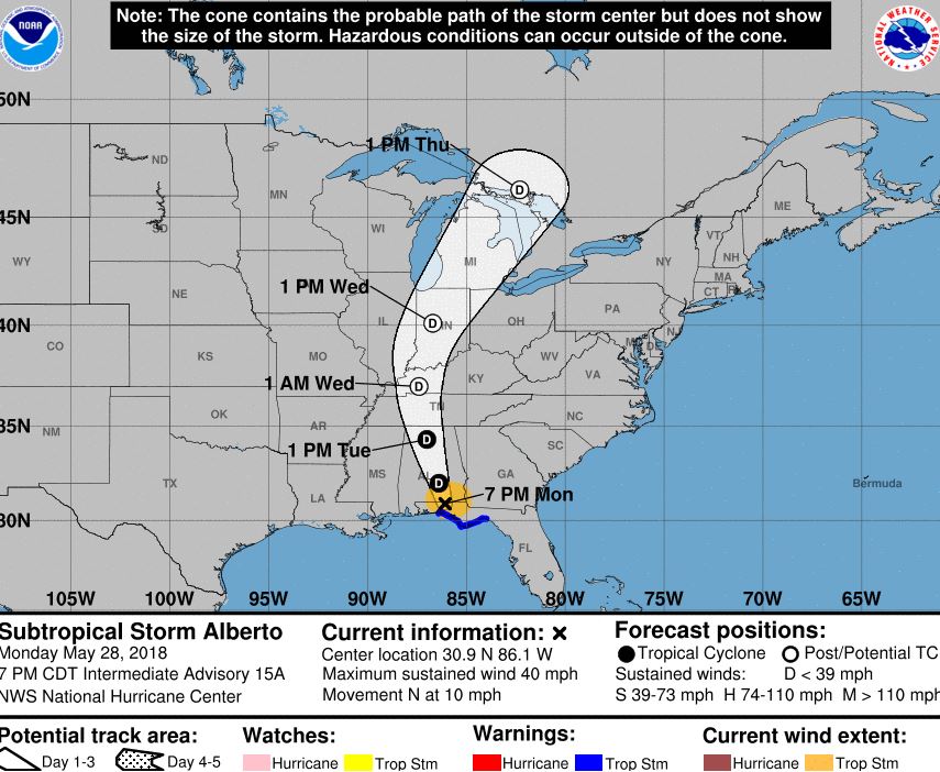 Alberto Weakens To Tropical Depression As It Moves Further Inland