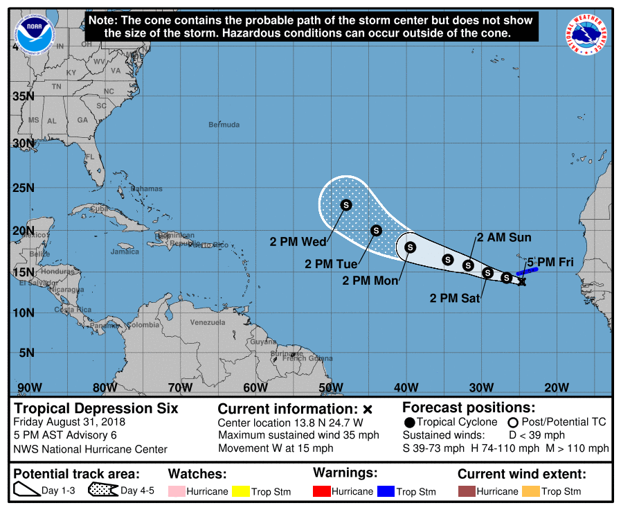 Tropical Depression Six forms in the Atlantic