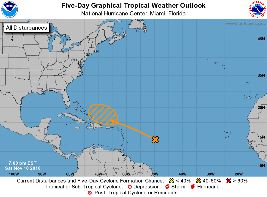 Tropical wave forms in Atlantic near Caribbean