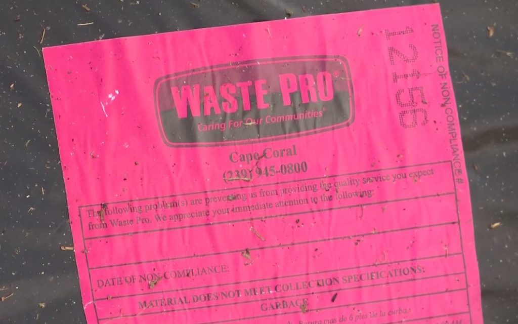 Waste Pro frequently places pink stickers on Cape Coral garbage