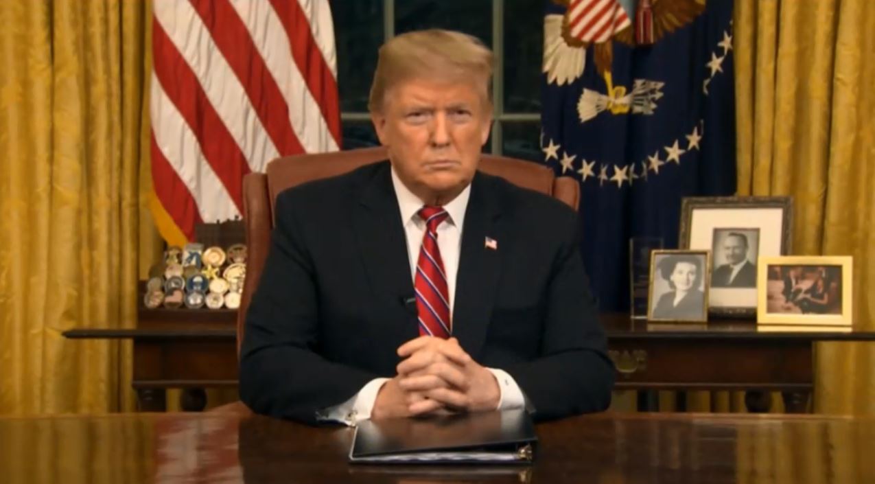 President Trump delivers an Oval Office address on Tuesday, Jan. 8, 2018. Photo via WINK News.