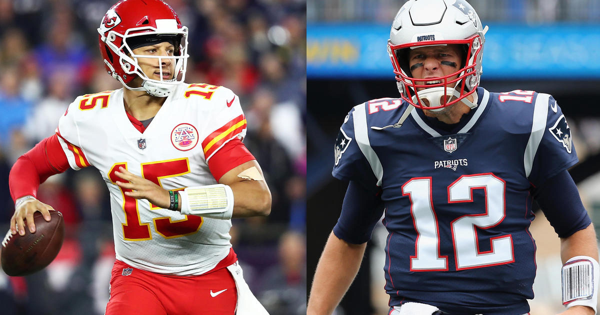 Quarterbacks who will play in the Chiefs vs. Patriots AFC Conference Championship game. Photo via CBS Sports.