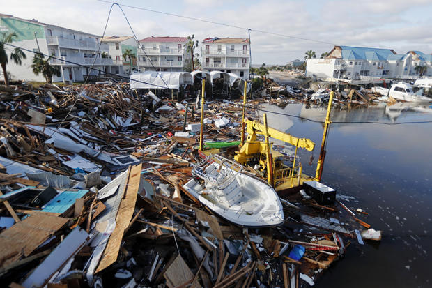 A boat sits amidst debris in the aftermath of Hurricane Michael in Mexico Beach, Fla., Thursday, Oct. 11, 2018. (AP photo)