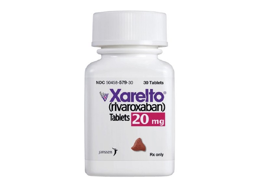This undated product image provided by Janssen Pharmaceuticals, Inc. shows Xarelto. Johnson & Johnson says it will start giving the list price of its prescription drugs in television ads. The company would be the first drugmaker to take that step. J&J said Thursday, Feb. 7, 2019, it would start with its popular blood thinner, Xarelto. (Janssen Pharmaceuticals, Inc. via AP)