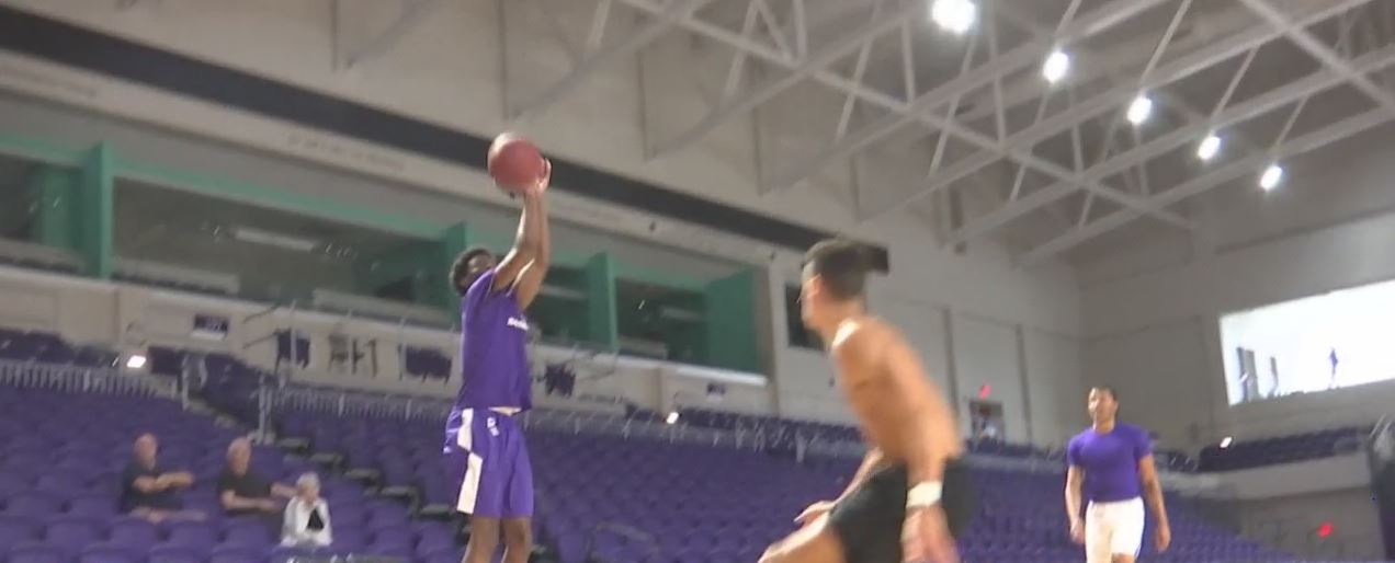 FSW mens basketball player drains a three pointer during practice. (WINK News photo)
