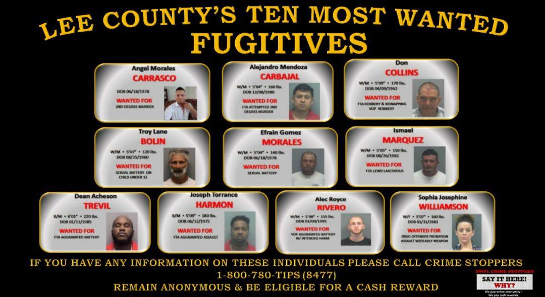 Who are Lee County's ten most wanted fugitives?