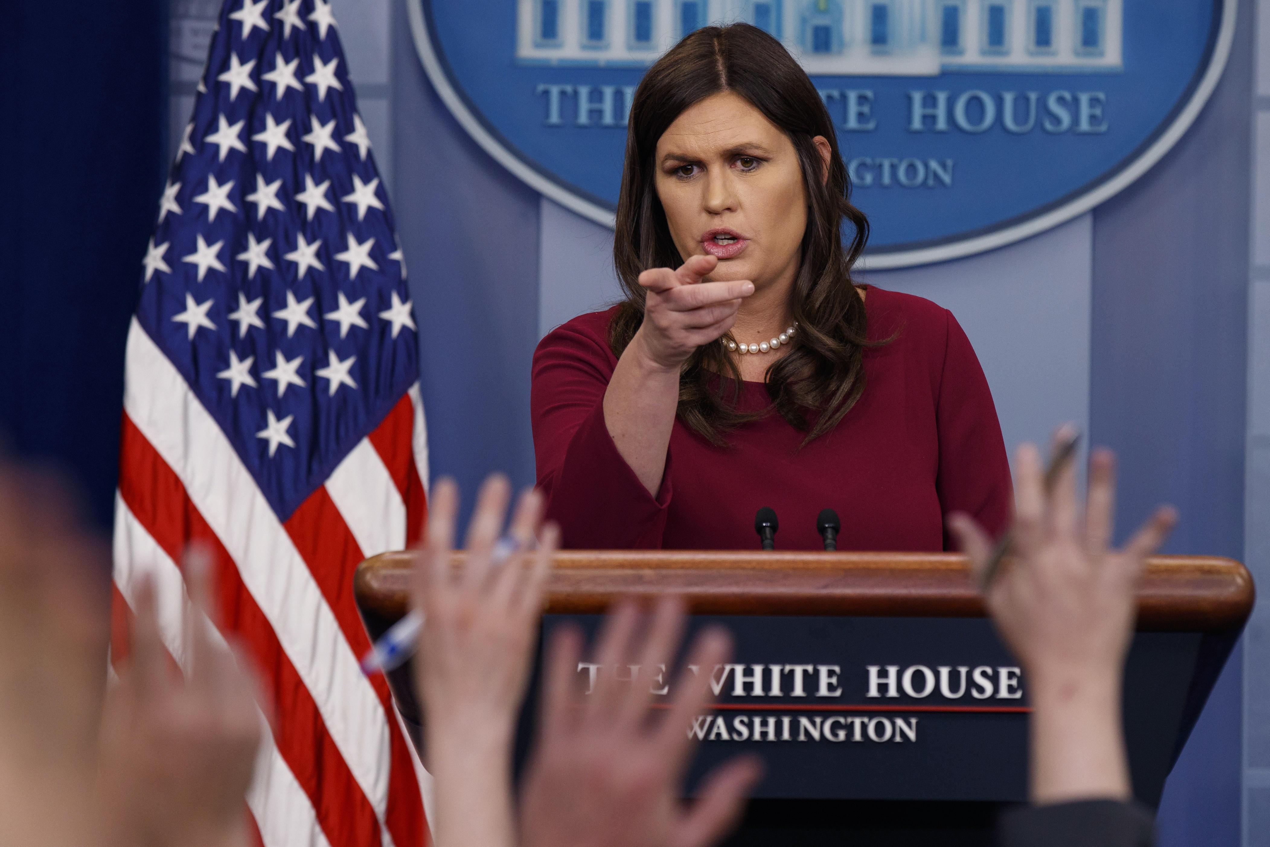 White House press secretary Sarah Huckabee Sanders speaks during the daily press briefing at the White House, Tuesday, April 10, 2018, in Washington. (AP Photo/Evan Vucci)