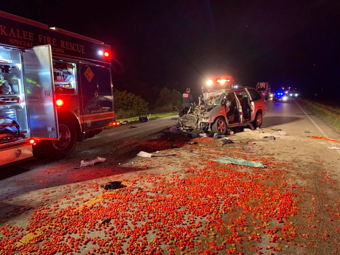 Scene of the Saturday evening crash at SR-29 & SR-82 where five people were injured, one of those fatally. (Credit: Immokalee Fire Control District)