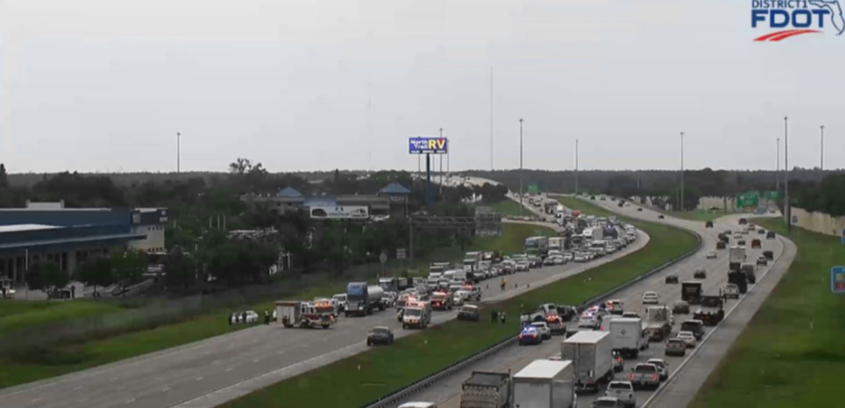 Interstate 75 vehicle rollover causing delays. (Credit: FDOT)