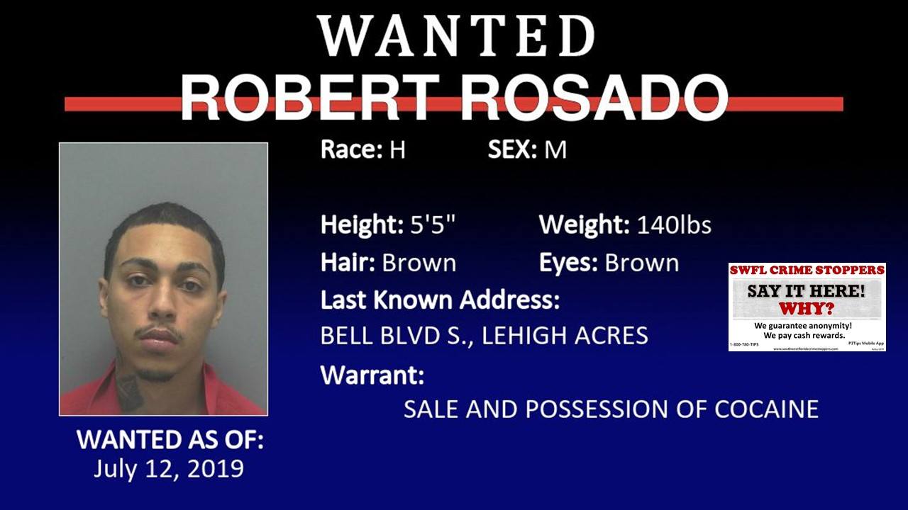 Wanted Lee County man, Robert Rosado, 22. (Credit: SWFL Crime Stoppers)