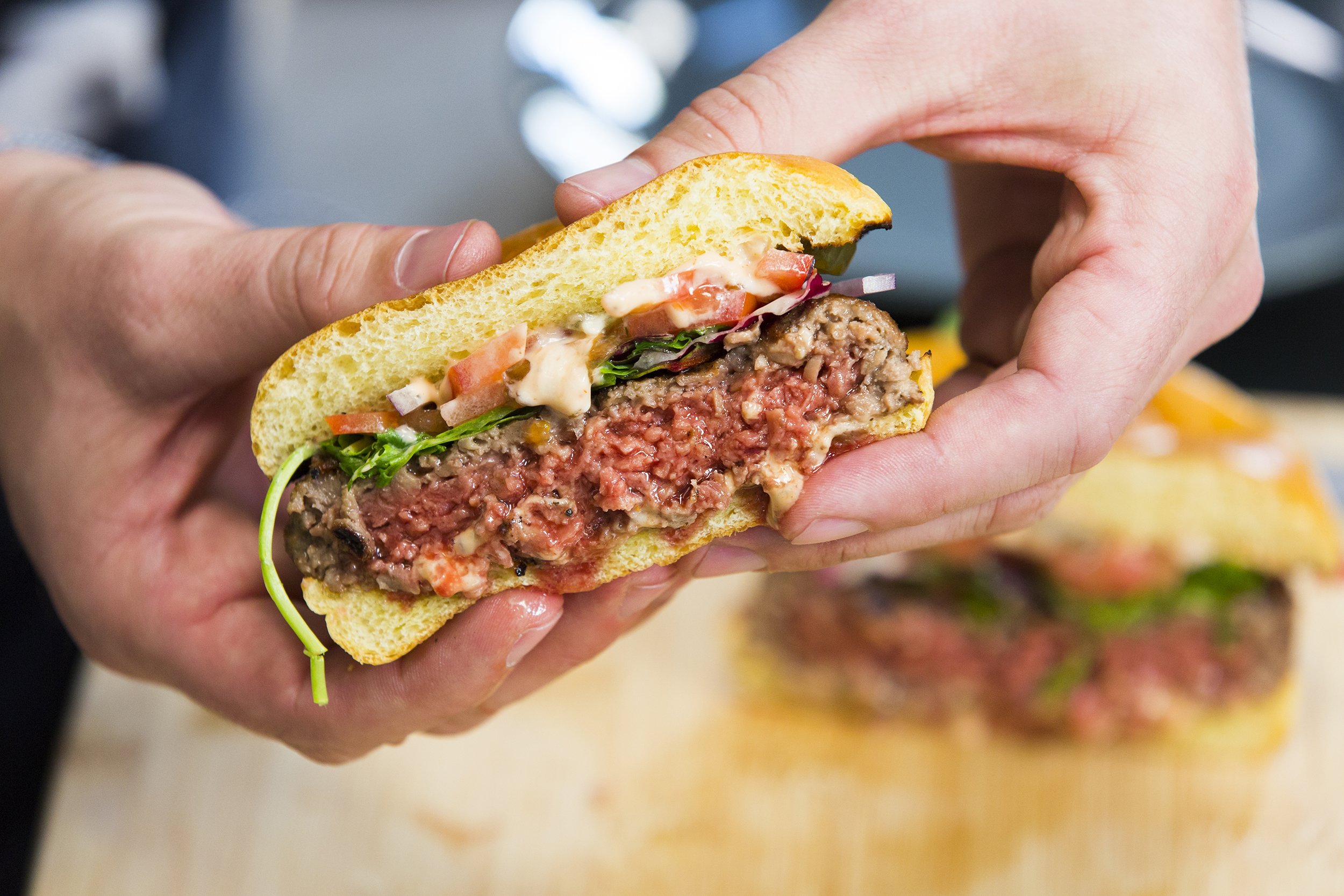 The Impossible Burger is hitting grocery shelves for the first time this week. (Credit: CNN)