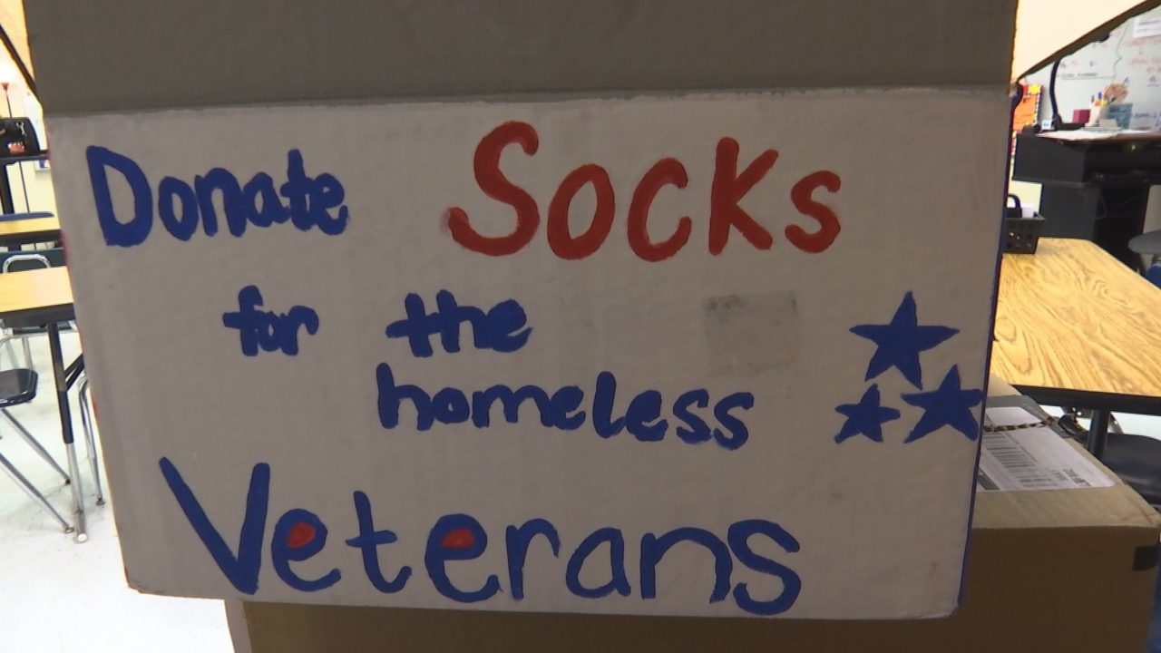Cape Coral High School Anchor Club collects socks for veterans. (Credit: WINK News)