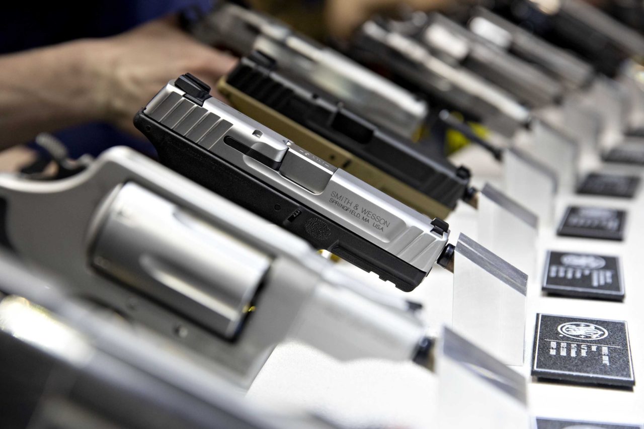 American Outdoor Brands has announced plans to split its firearms unit, Smith & Wesson, from its outdoor products business, citing "changes in the political climate." (Credit: Daniel Acker/Bloomberg/Getty)