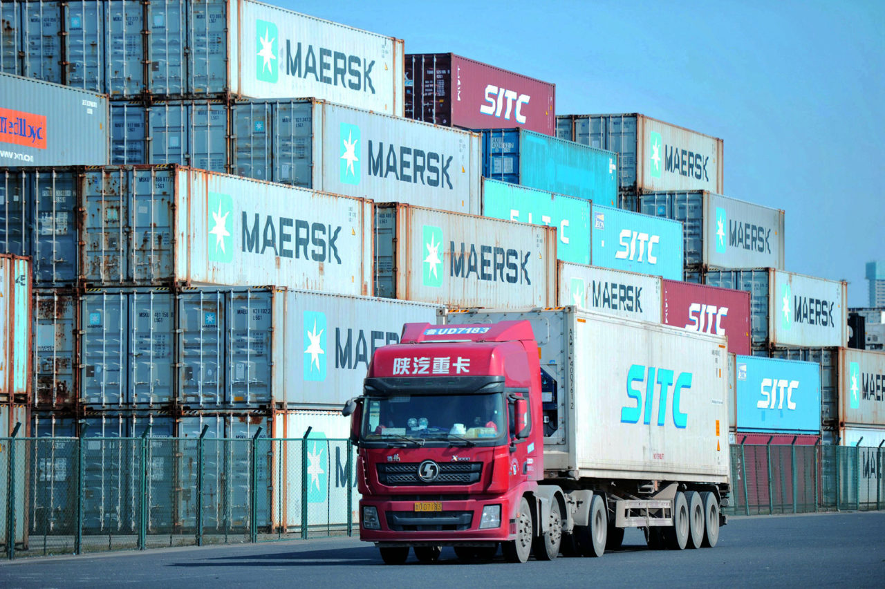 FILE: This photo taken on October 14, 2019 shows containers stacked at the port in Qingdao, in China's eastern Shandong province. (Photo by STR / AFP) / China OUT (Photo by STR/AFP via Getty Images)