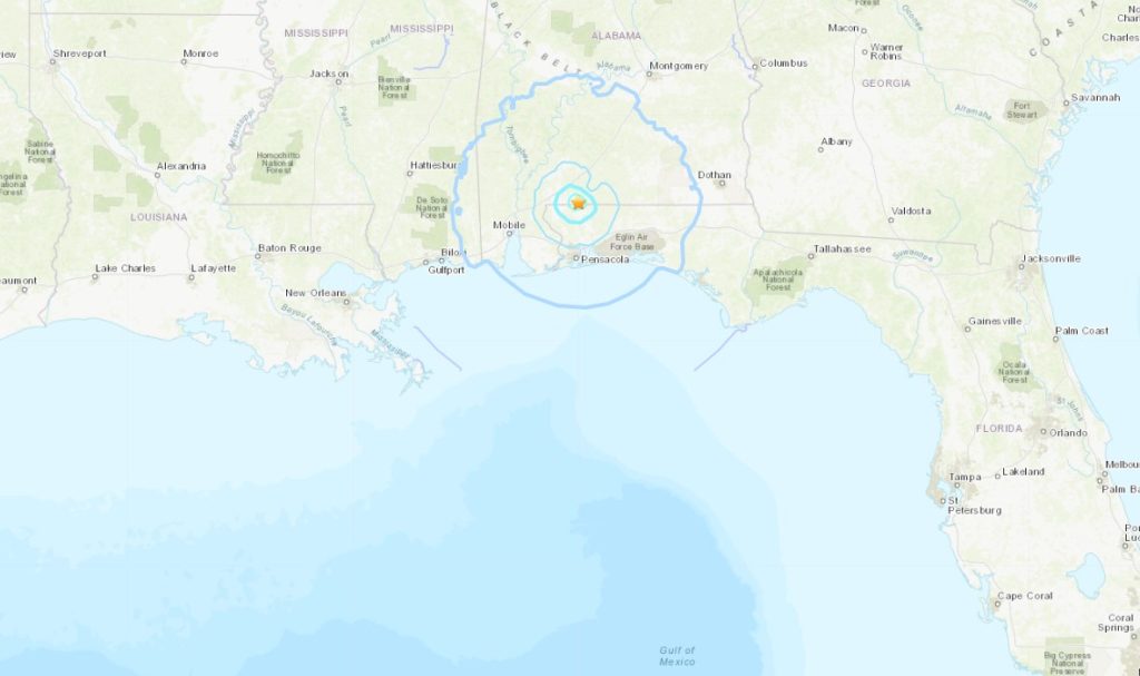 earth quake map of alabama