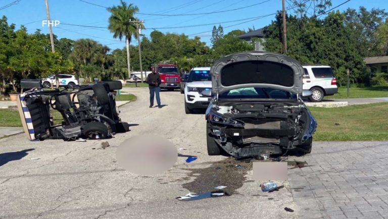 2 taken to hospital after car collides with golf cart in North Fort Myers