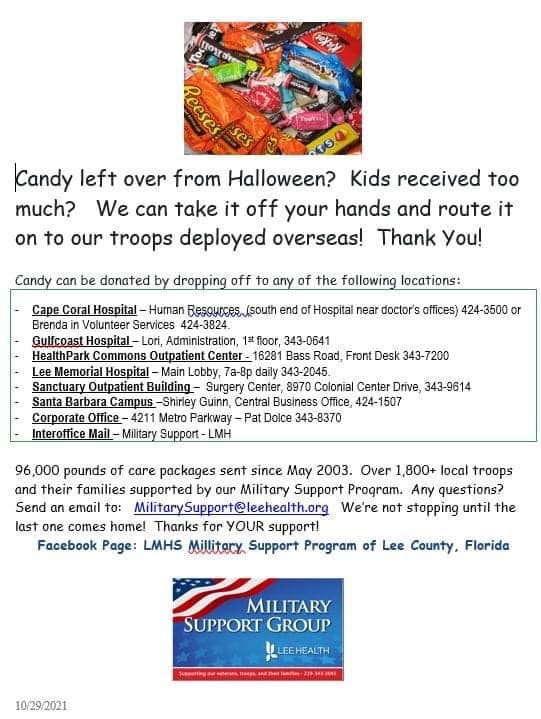 Lee Health collecting your extra Halloween candy for troops overseas