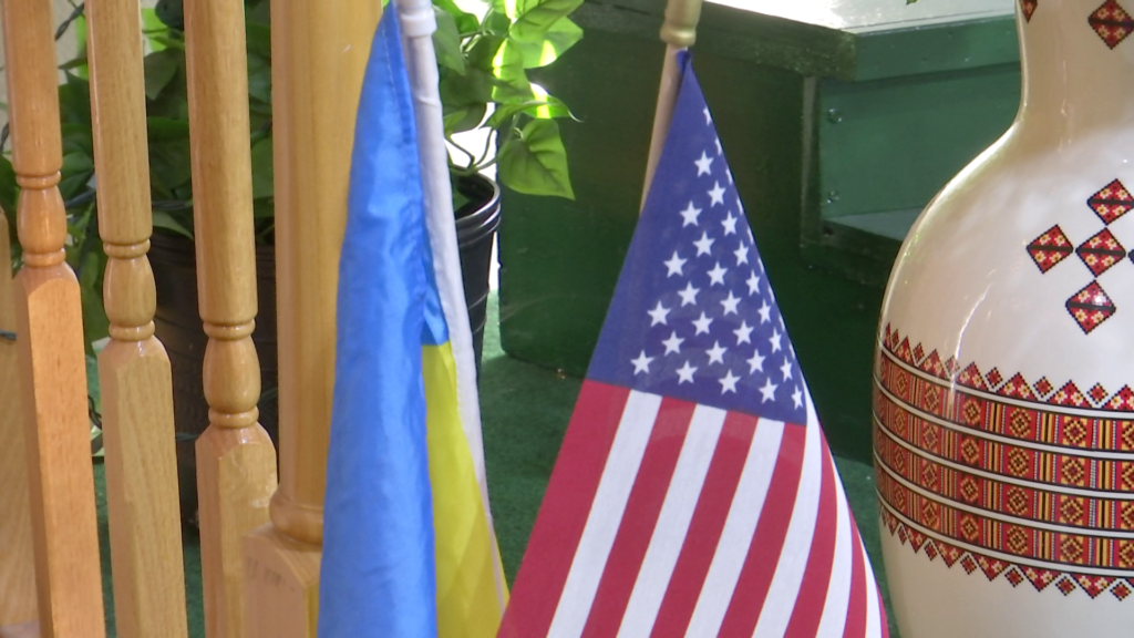 ukrainian and american flags