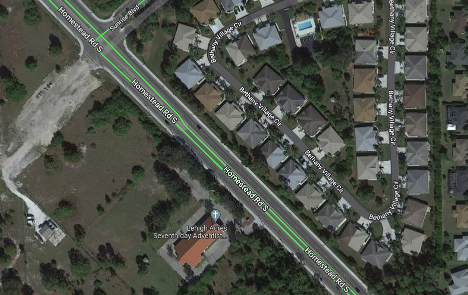 The approximate site where a pickup truck overturned on homestead Road South in Lehigh Acres, killing the driver.