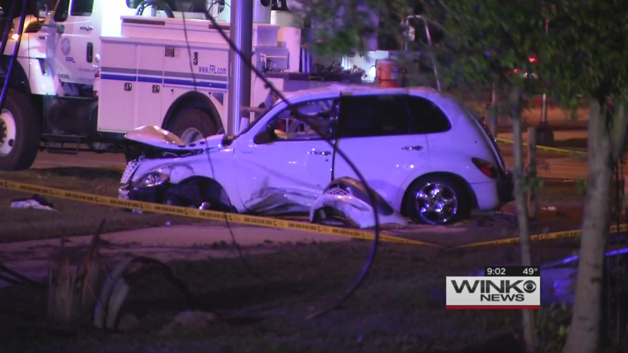 Car crashes into power pole, miles away from crime scene